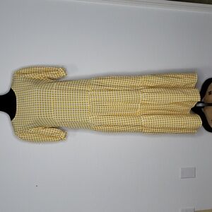 C+D+M Womens Gingham Plaid Puff Sleeves Tiered Maxi Dress Size S Cottagecore